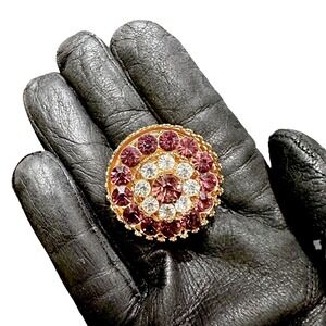 Vintage CORO Signed Brooch Purple Clear Rhinestone Tiered Dome Gold Tone Pin MCM